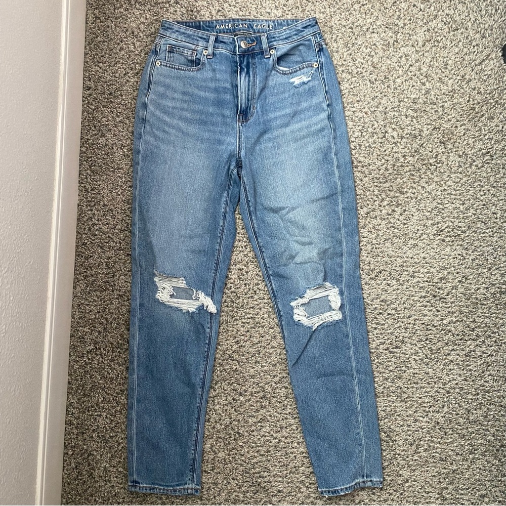 American Eagle Outfitters Blue Distressed Mom Jeans